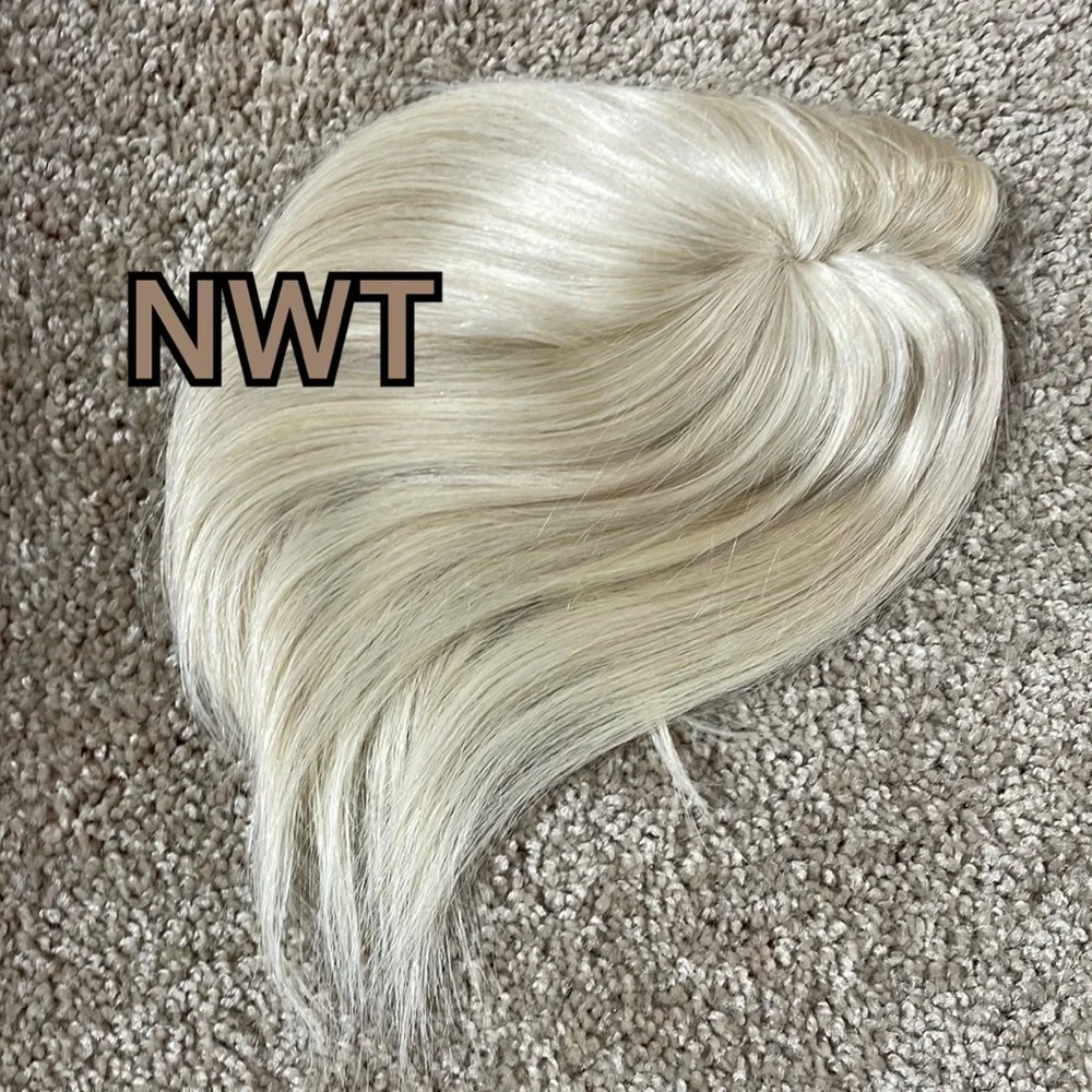 NWT 100% human REMY hair #60 #613 vanilla blonde cream topper HAND TIED silk